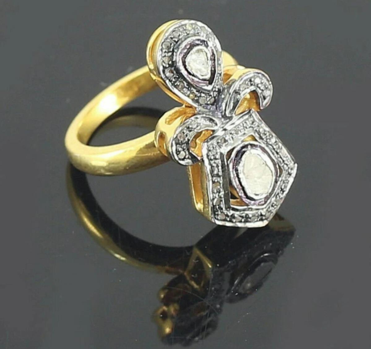 Viktorianisch inspirierter Diamantring 925 Silber Party Wear Diamantring mit Rosenschliff. (Art déco) im Angebot