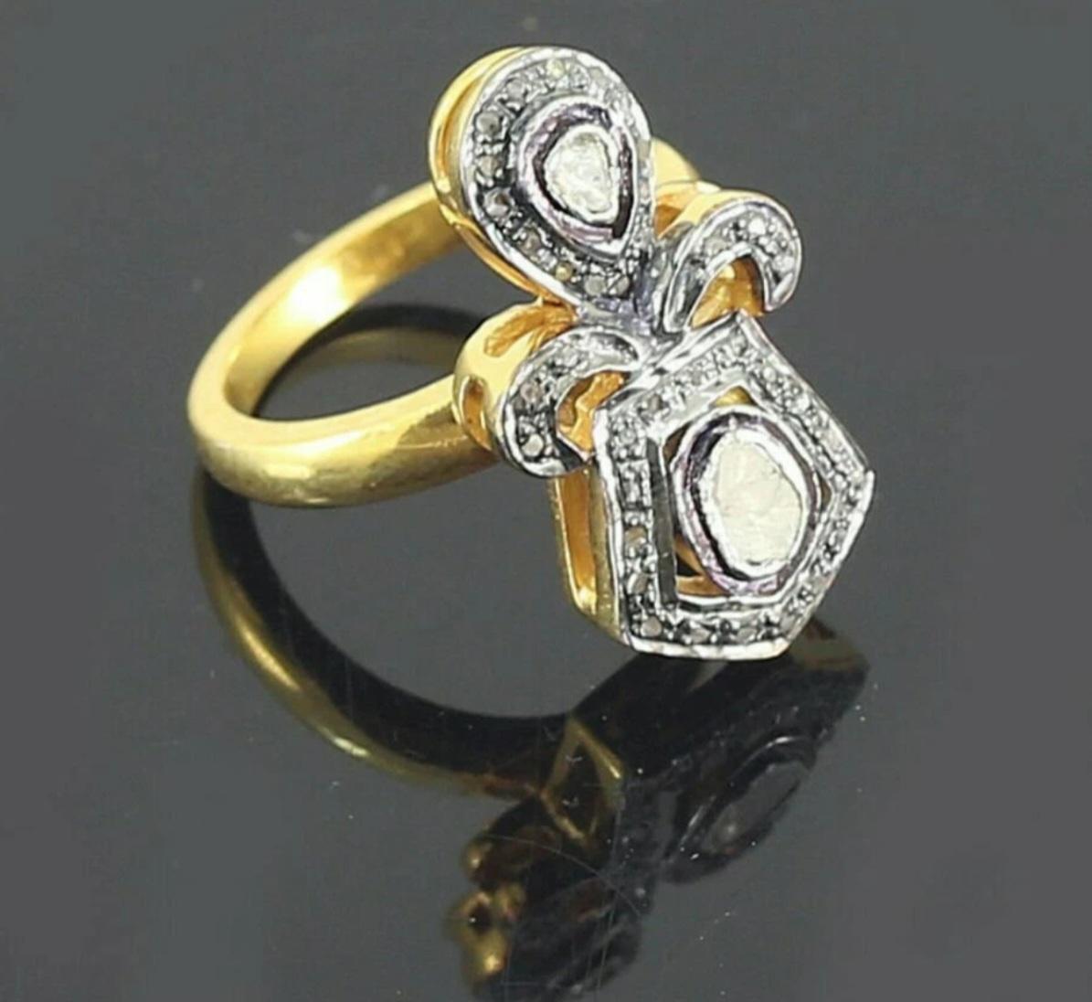 Viktorianisch inspirierter Diamantring 925 Silber Party Wear Diamantring mit Rosenschliff. für Damen oder Herren im Angebot