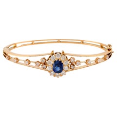 Viktorianischer inspirierter Saphir-Diamant-Armreif aus 18 Karat Gelbgold