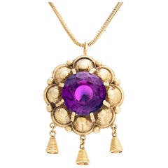 Retro Victorian Inspired Style 14k Gold Pendant with 18k Gold Yellow Gold Chain