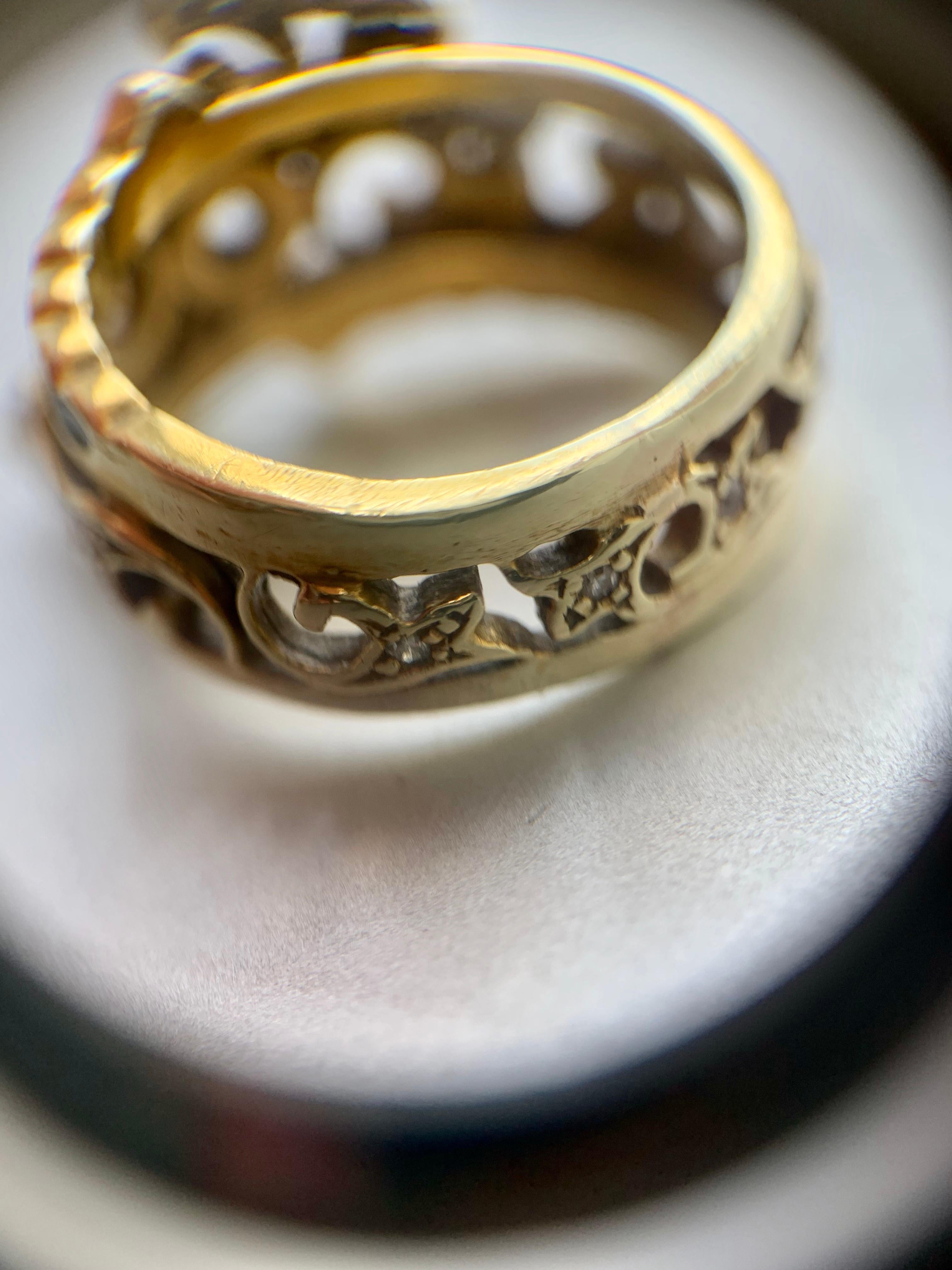 Victorian Inspired Yellow Gold, Diamond and Enamel Wide Ring For Sale 9