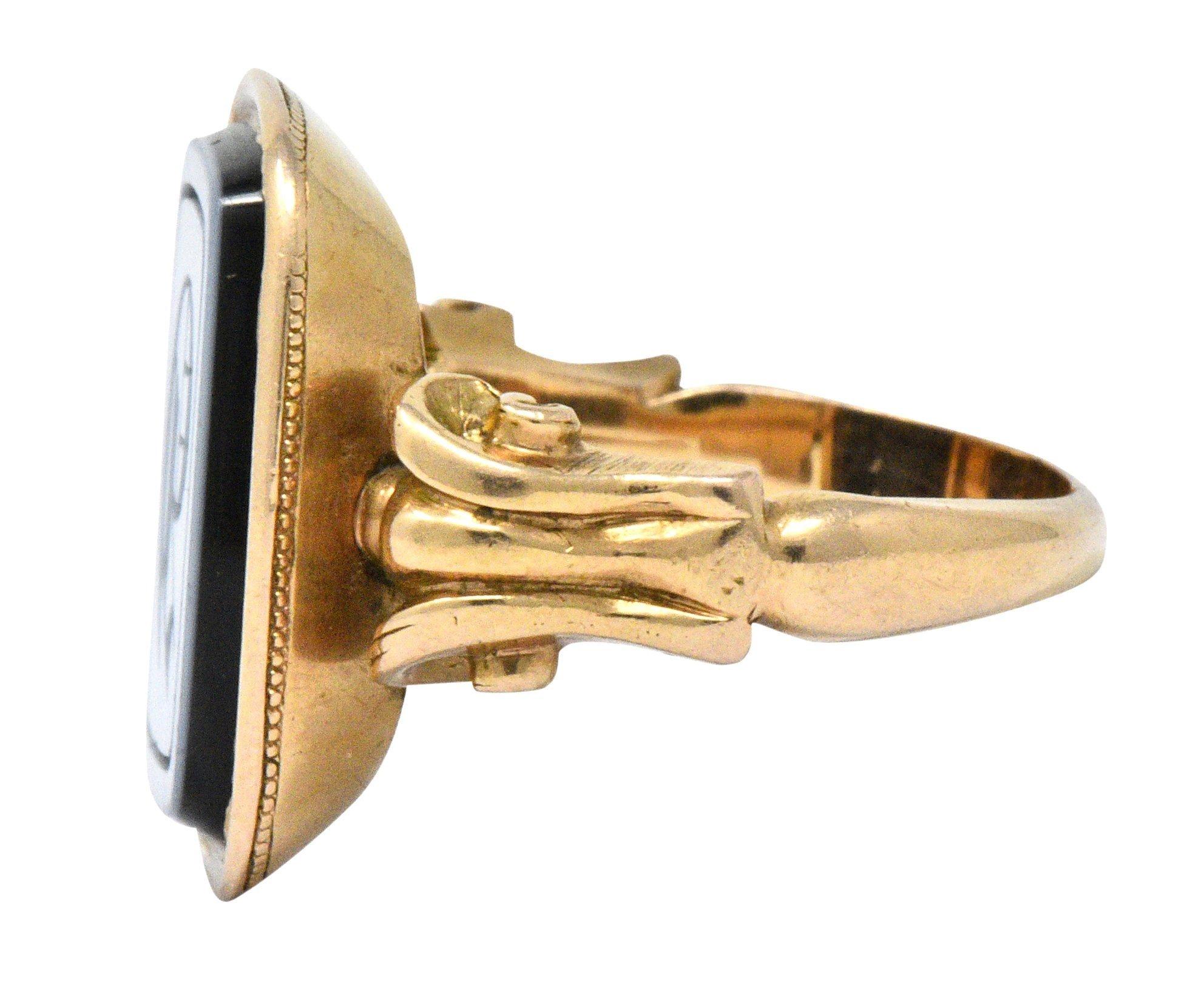 Victorian Intaglio Hardstone 14 Karat Gold Lettered Unisex Signet Ring 2