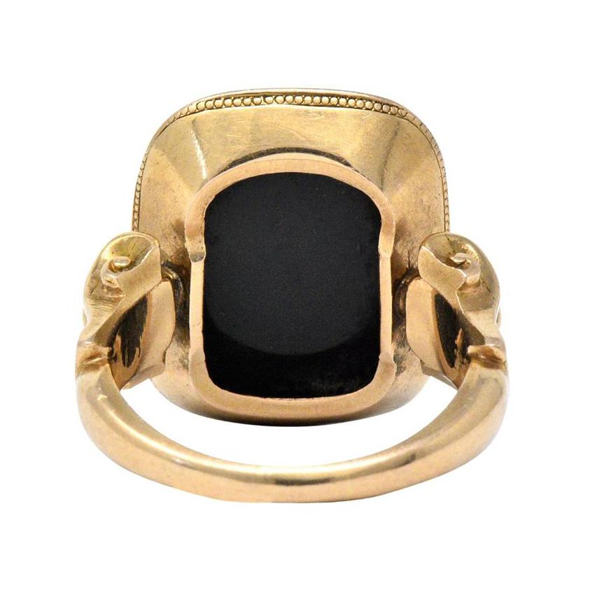 Victorian Intaglio Hardstone 14 Karat Gold Lettered Unisex Signet Ring 1