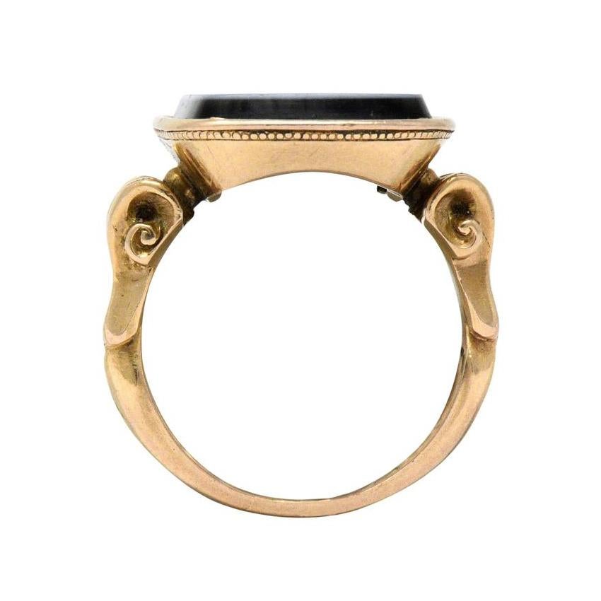 Victorian Intaglio Hardstone 14 Karat Gold Lettered Unisex Signet Ring 4