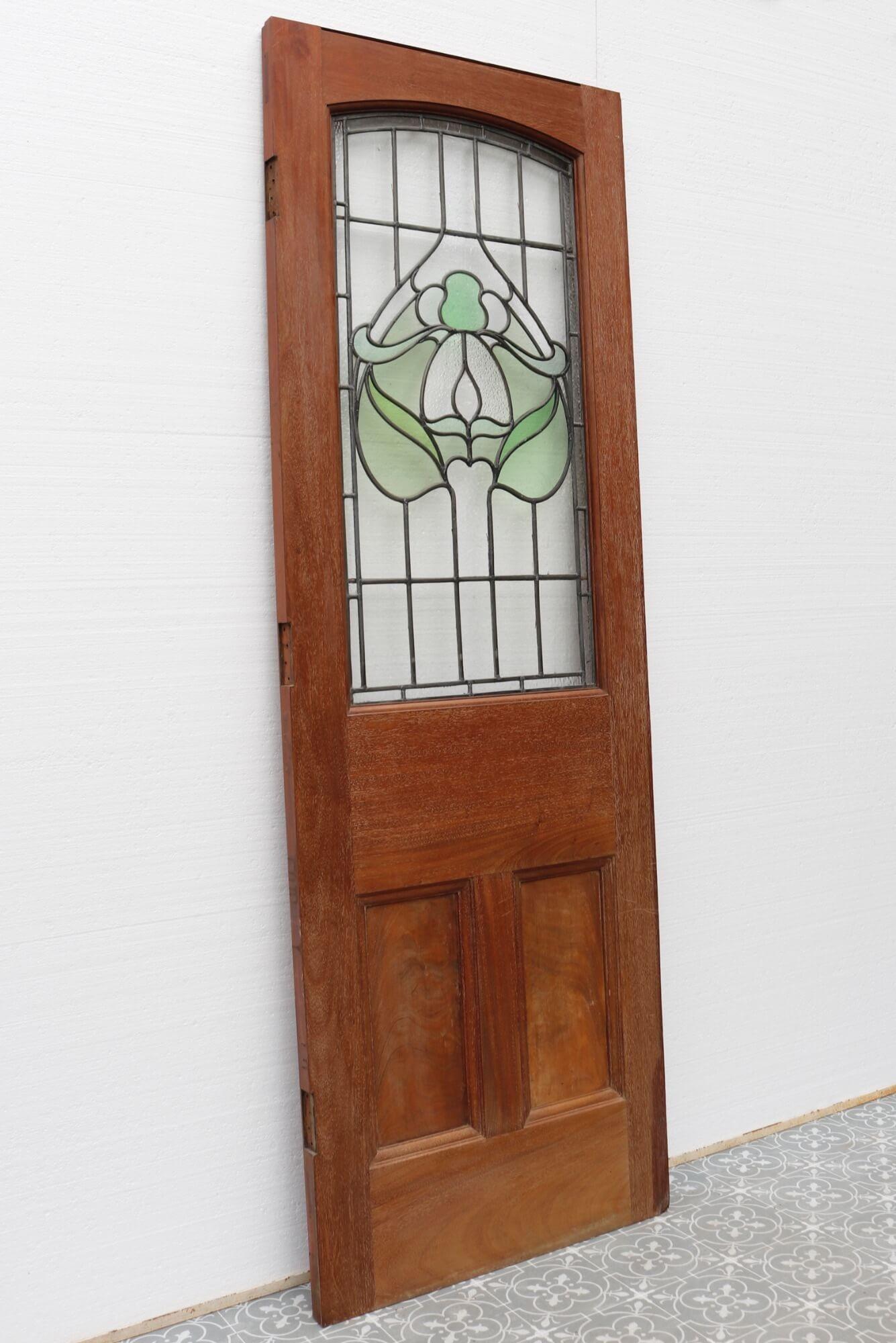 19th Century Victorian Internal Door with Stained Glass For Sale