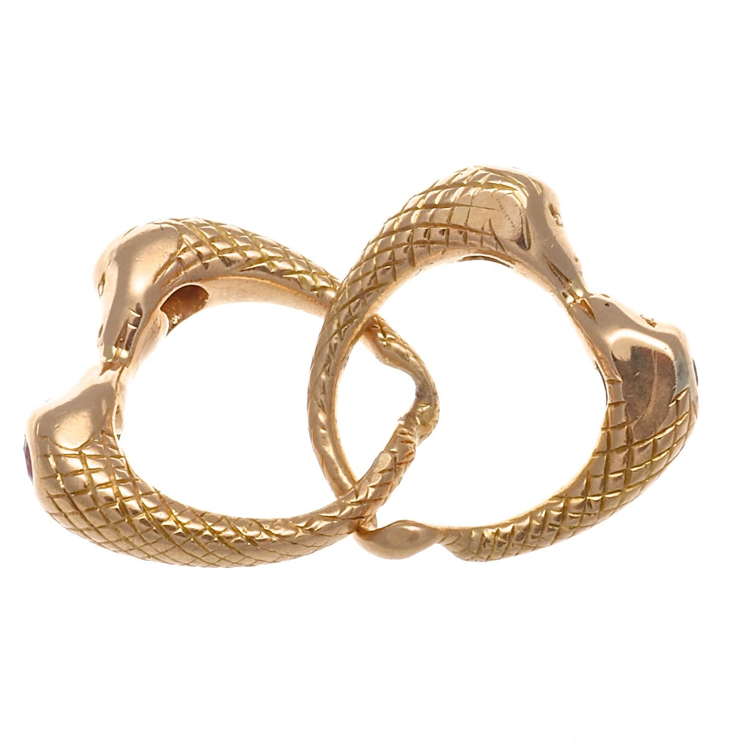 Victorian Intertwining Ruby Diamond Gold Snake Rings In Excellent Condition In Beverly Hills, CA
