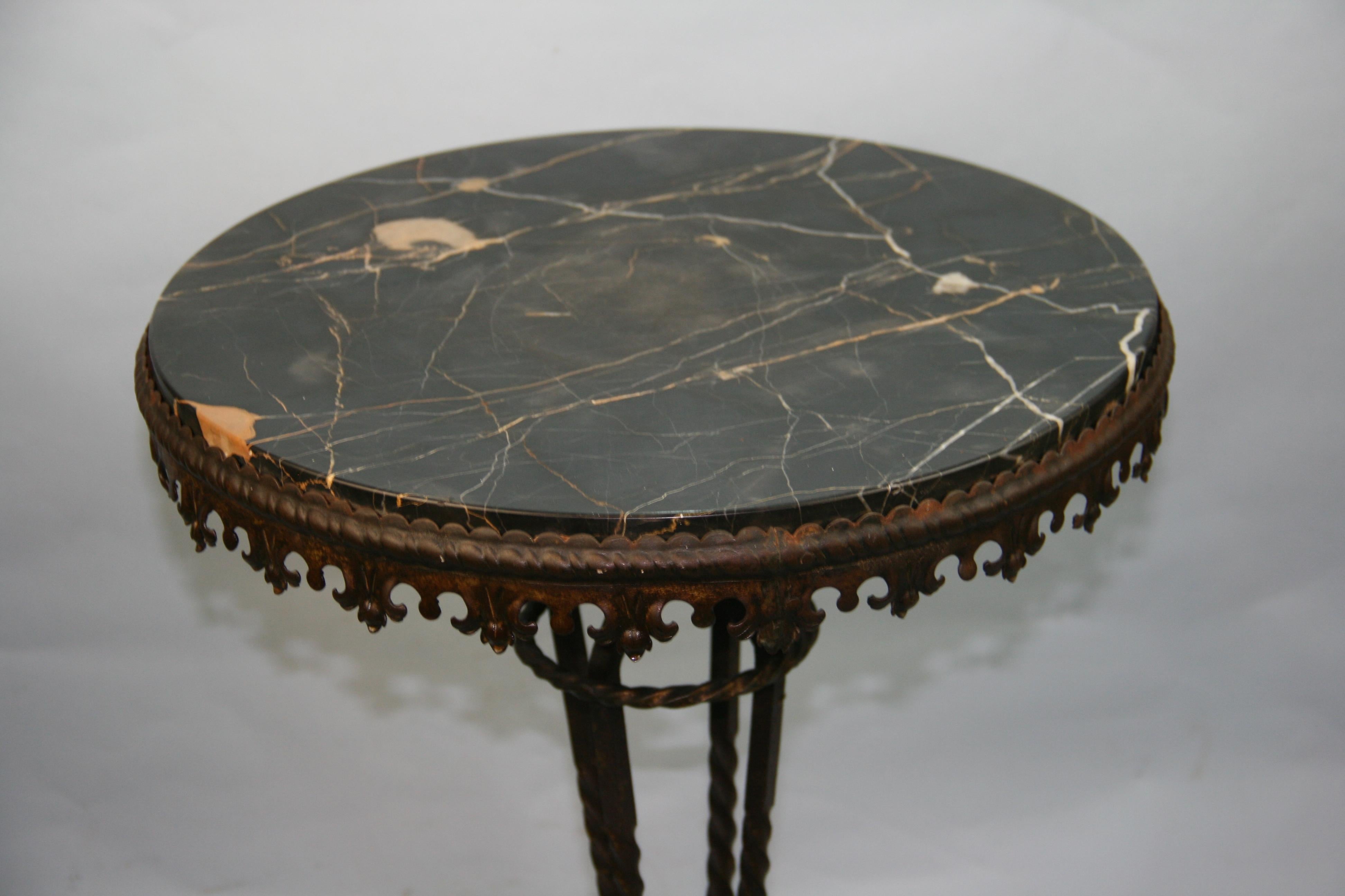 19th Century Victorian Iron and Black Marble Low Garden Pedestal/Side Table