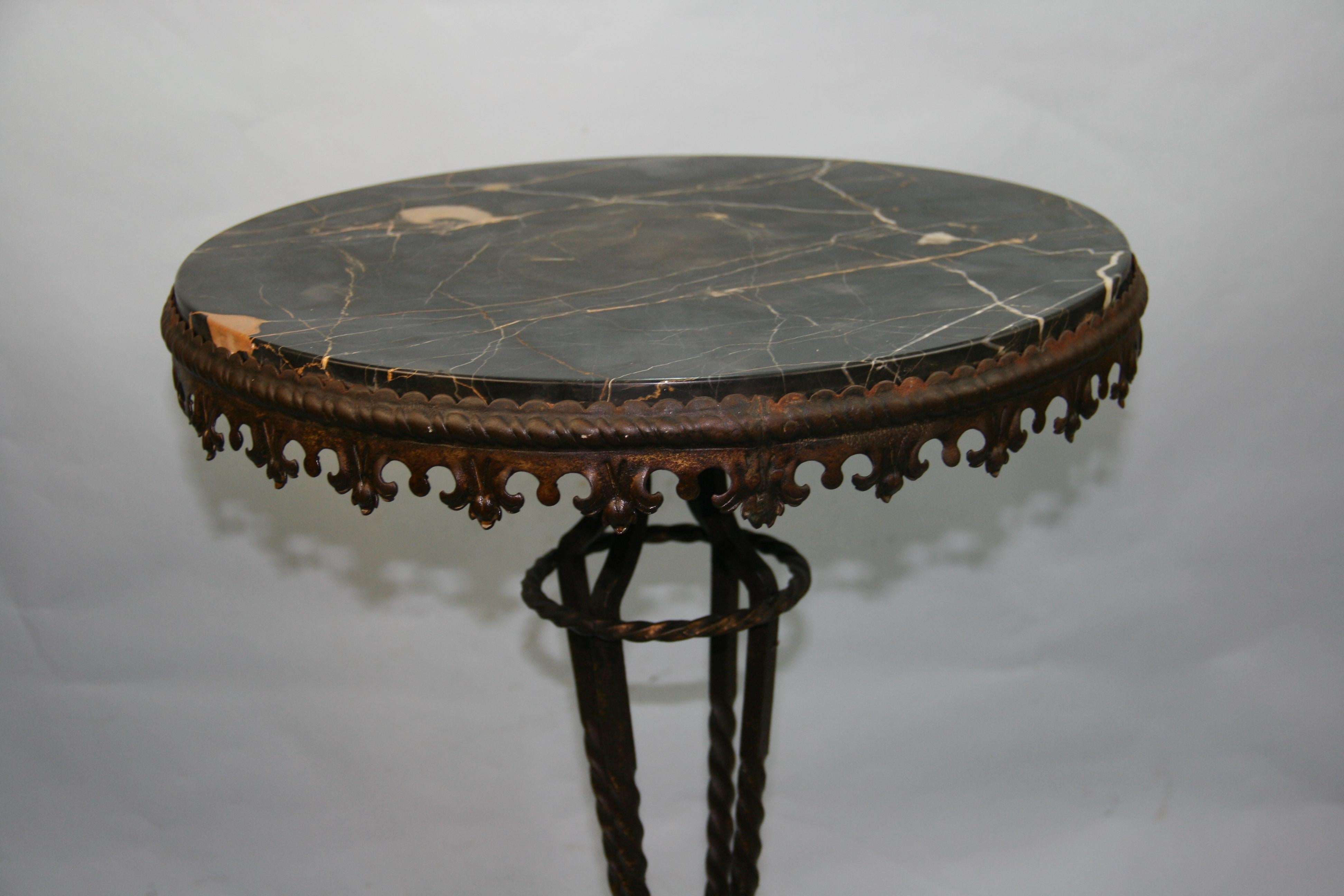 Victorian Iron and Black Marble Low Garden Pedestal/Side Table 1