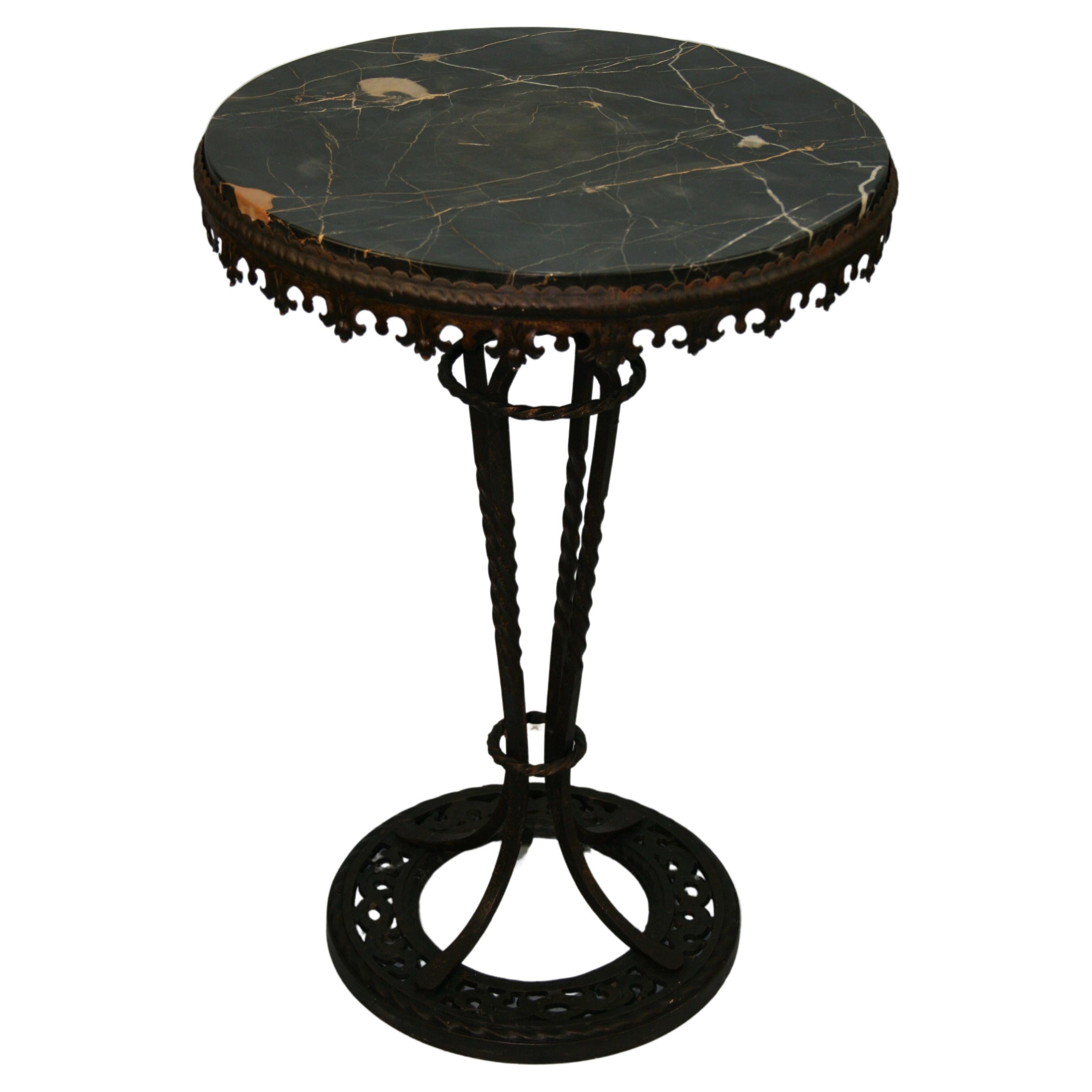 Victorian Iron and Black Marble Low Garden Pedestal/Side Table