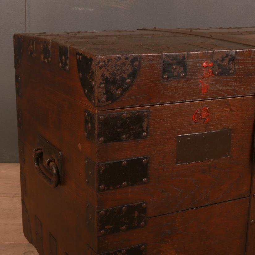 Small 19th century iron bound silver chest belonging to Edward Pleydell-Bouverie PC, FRS, styled The Honourable from 1828, was a British politician. He was a member of Lord Palmerston's first administration as Paymaster-General and Vice-President of