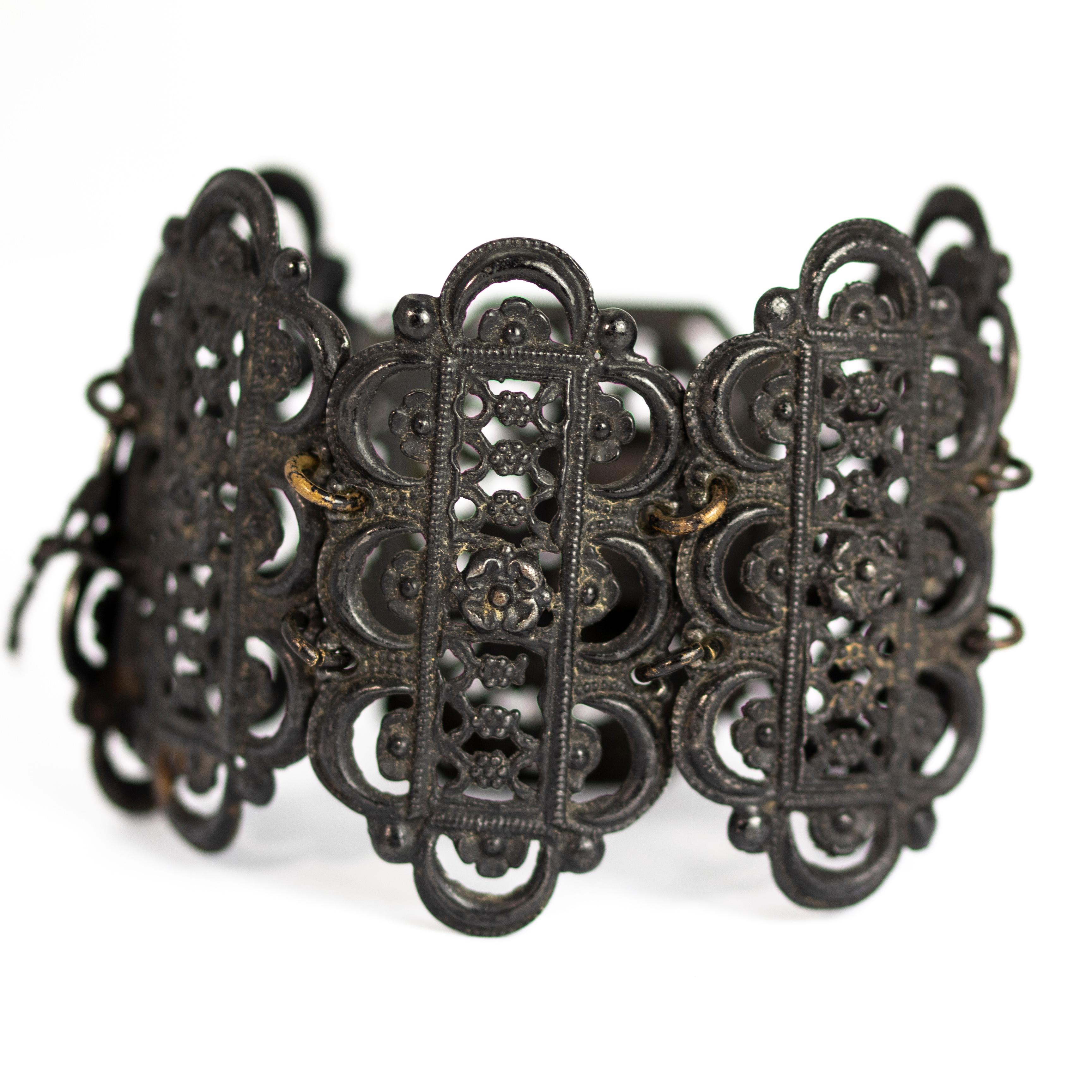 Victorian Iron Work Panel Cuff Bracelet In Good Condition In Chipping Campden, GB