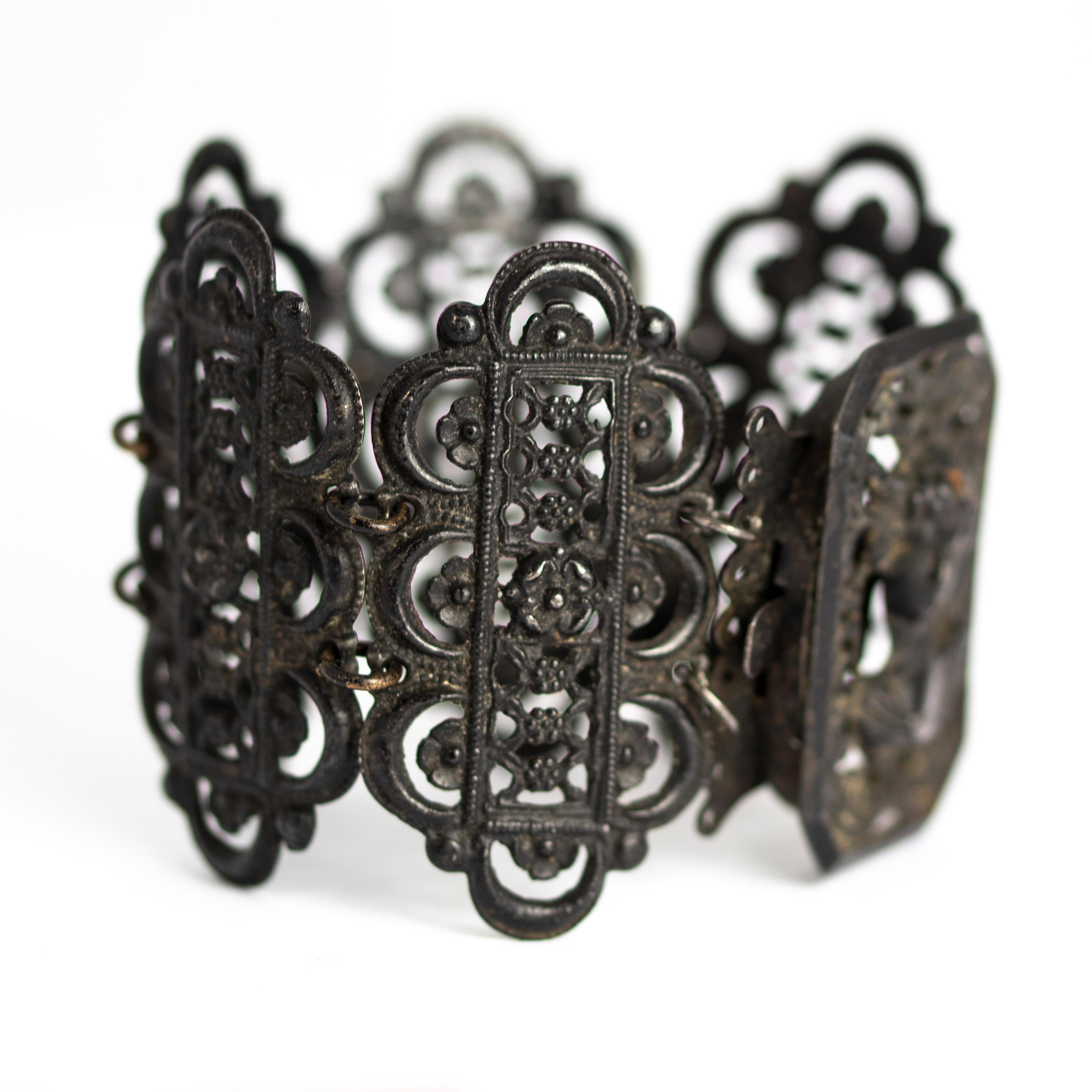 Women's or Men's Victorian Iron Work Panel Cuff Bracelet