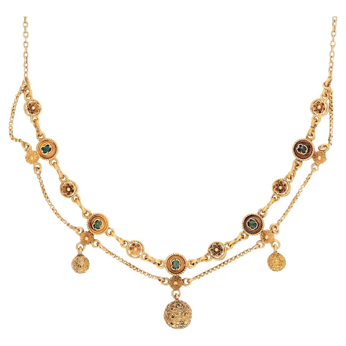 Collana vittoriana italiana a festone con più pietre in 18k in vendita