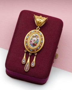 Victorian Italian micromosaic bulla locket Estrucan style in 22k gold