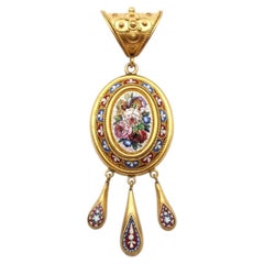Victorian Italian micromosaic bulla locket Estrucan style in 22k gold