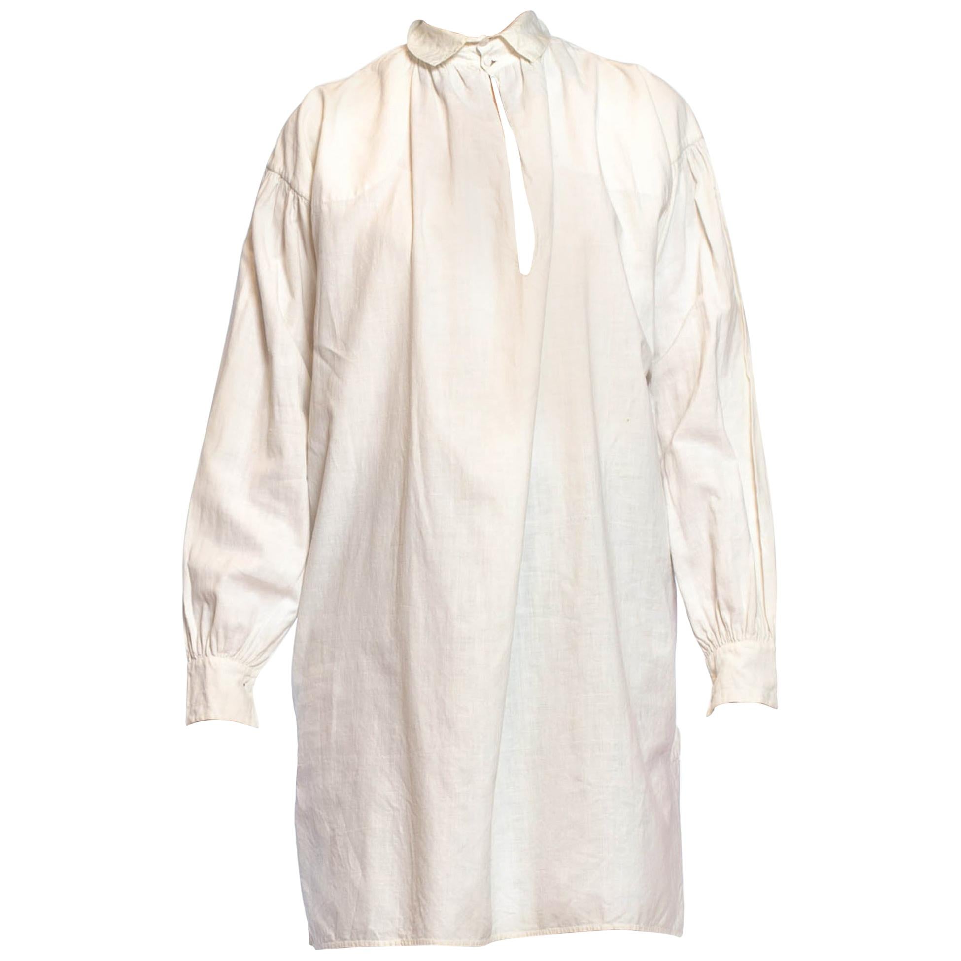 Viktorianisches elfenbeinfarbenes Herrenhemd aus Leinen & Baumwolle von 1810-1830 im Angebot