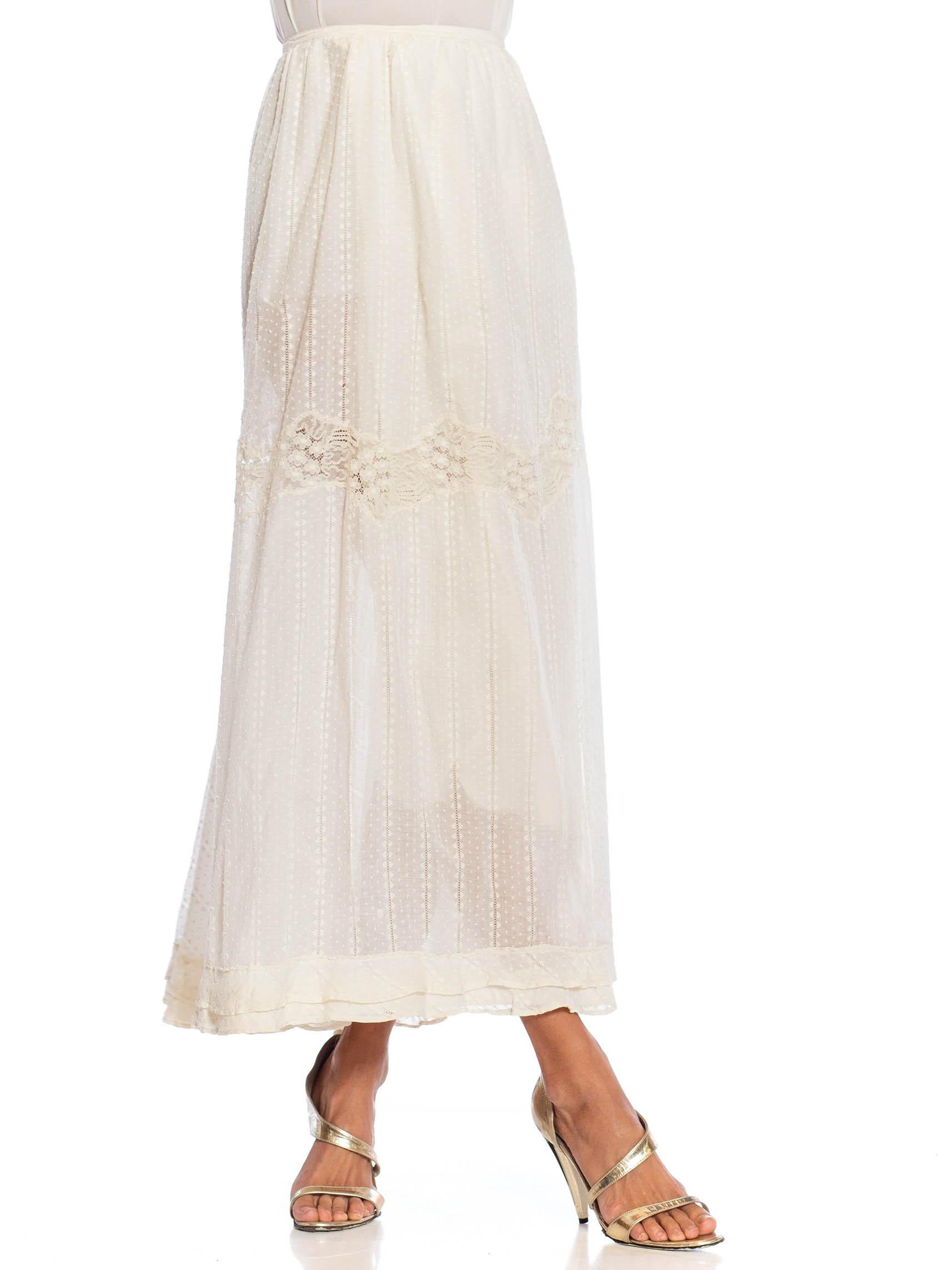 Victorian Ivory Organic Cotton & Lace Trimmed Skirt For Sale 6