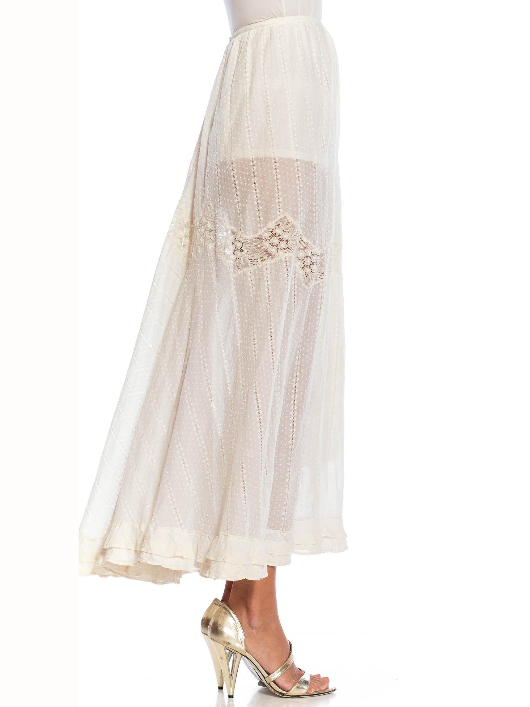 Beige Victorian Ivory Organic Cotton & Lace Trimmed Skirt For Sale