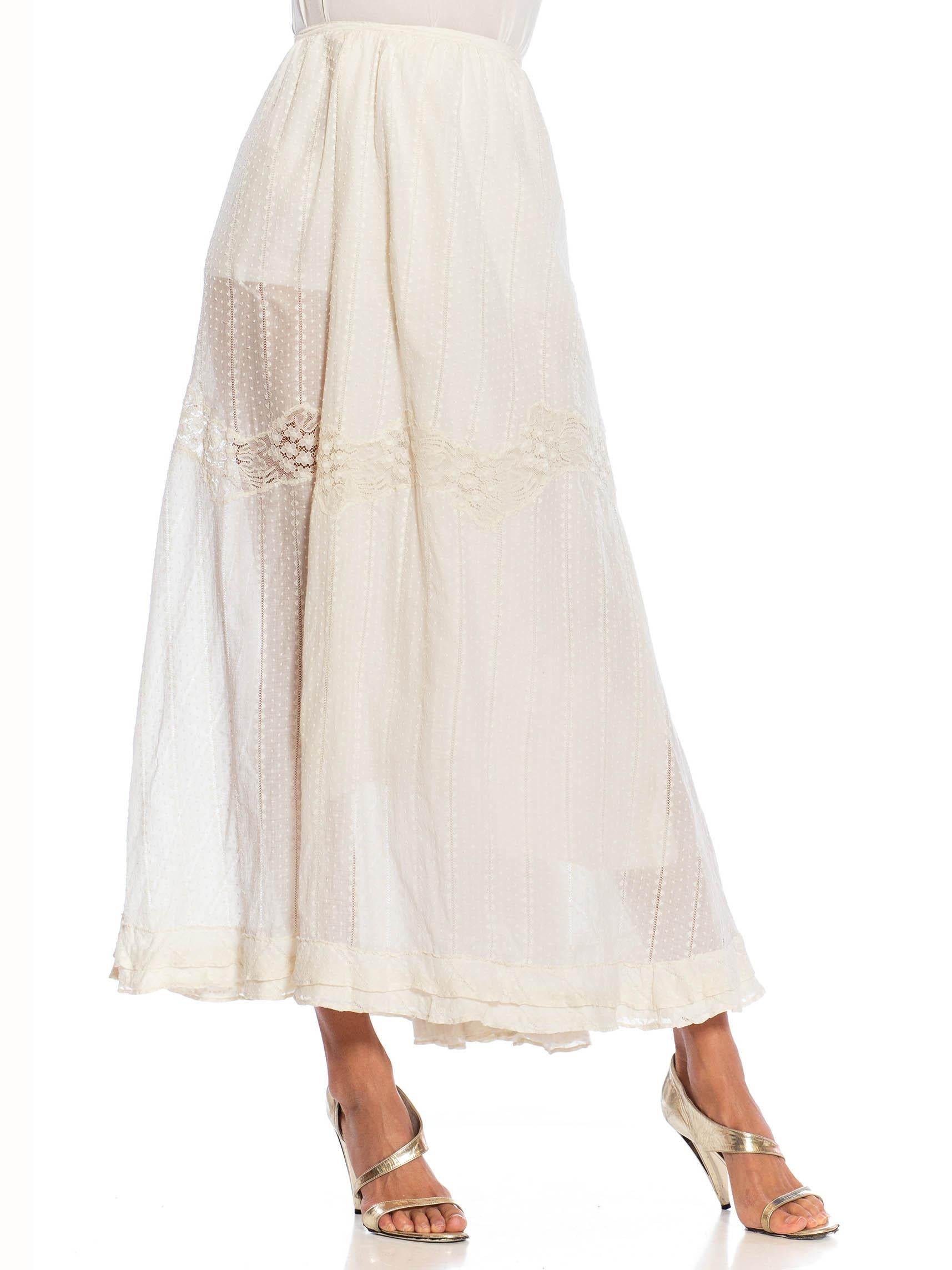 Women's Victorian Ivory Organic Cotton & Lace Trimmed Skirt For Sale