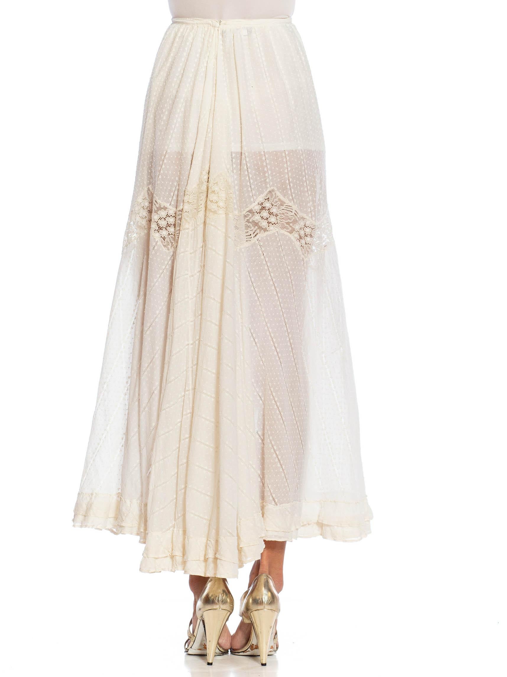 Victorian Ivory Organic Cotton & Lace Trimmed Skirt For Sale 3