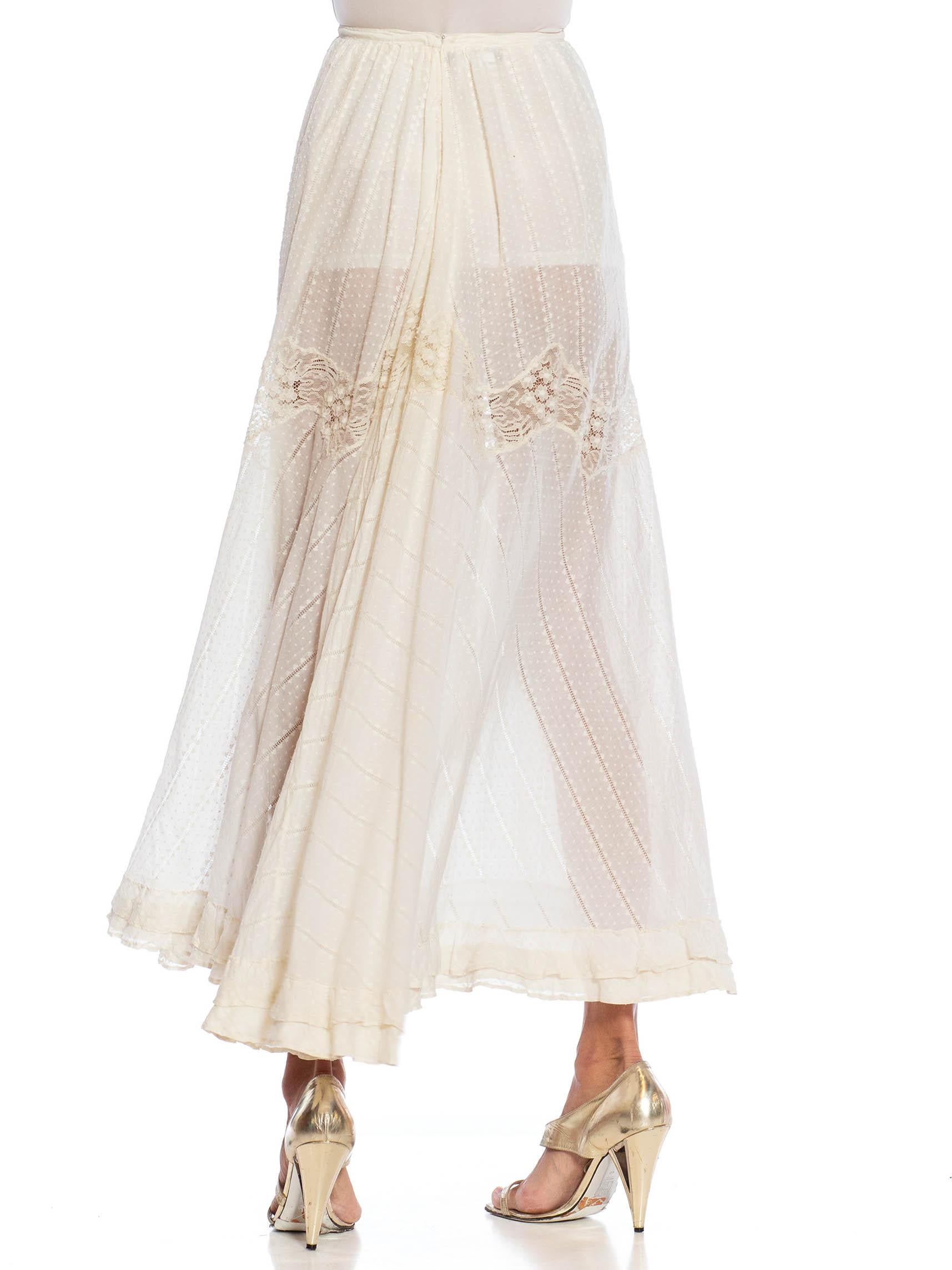 Victorian Ivory Organic Cotton & Lace Trimmed Skirt For Sale 4