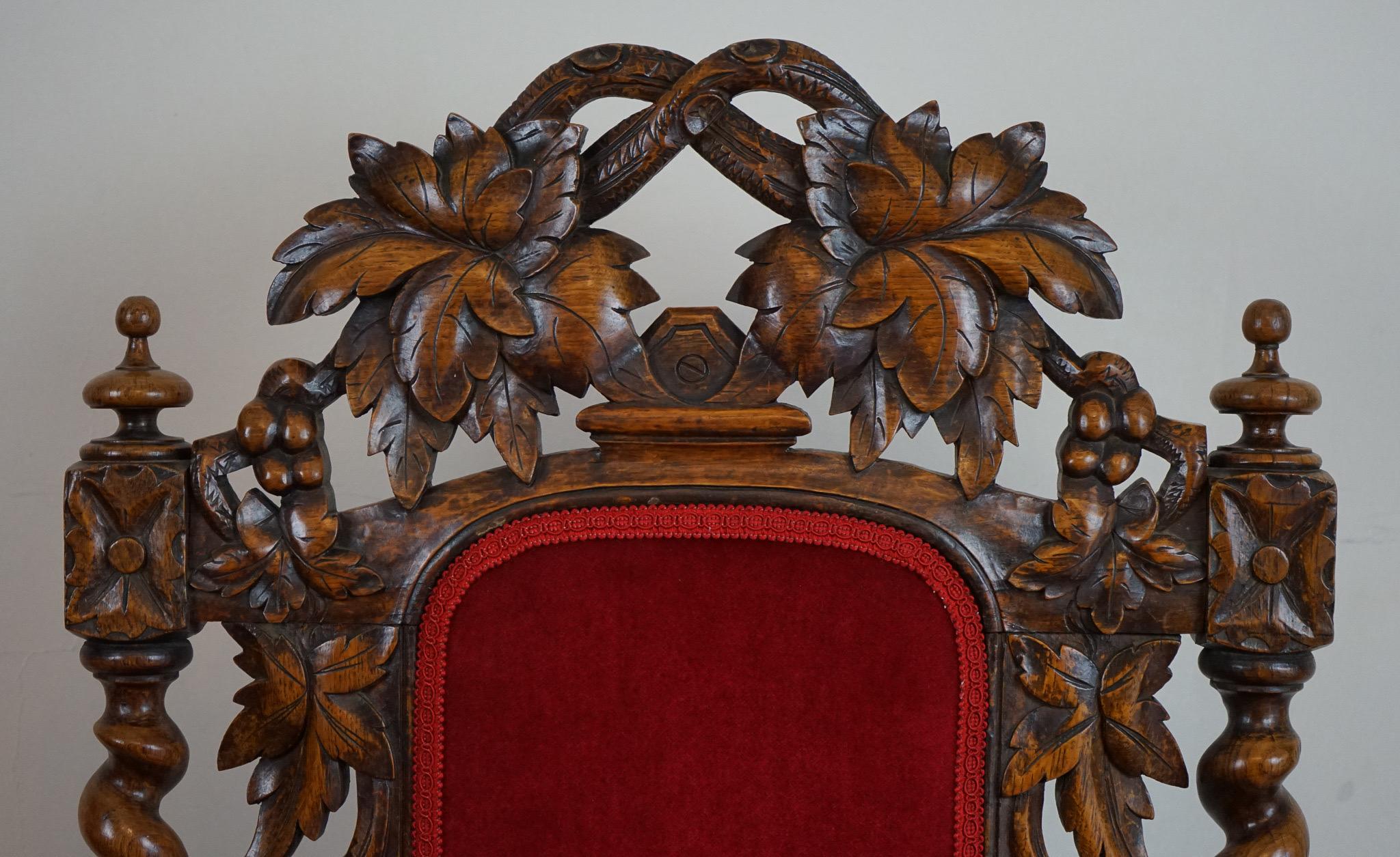 Oak Victorian Jacobean Revival Carvedornate Throne Chair For Sale