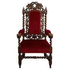 Silla de trono victoriana tallada de renacimiento jacobino