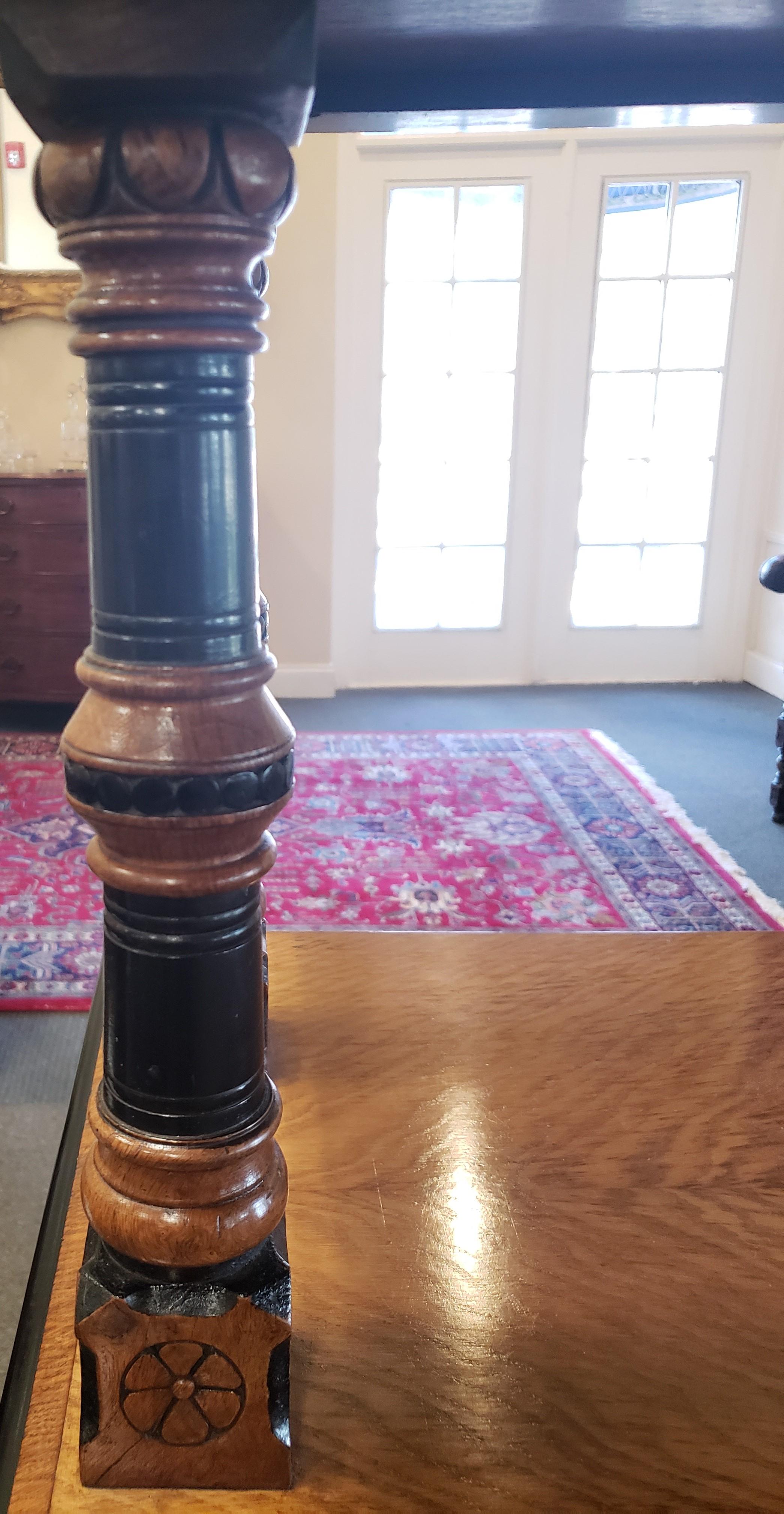 Carved Victorian Jacobean Revival Oak and Ebonized Dumbwaiter For Sale