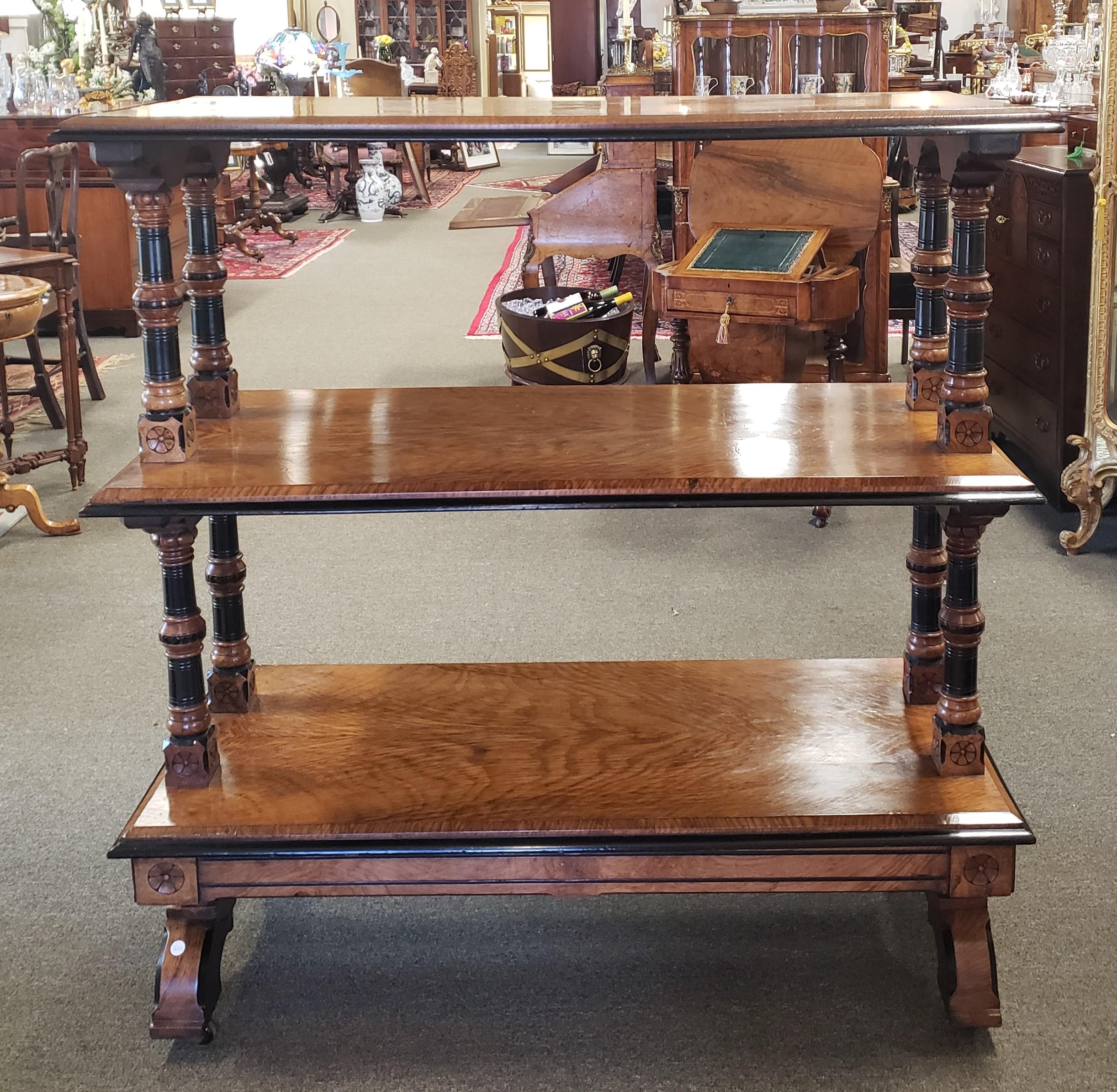 19th Century Victorian Jacobean Revival Oak and Ebonized Dumbwaiter For Sale