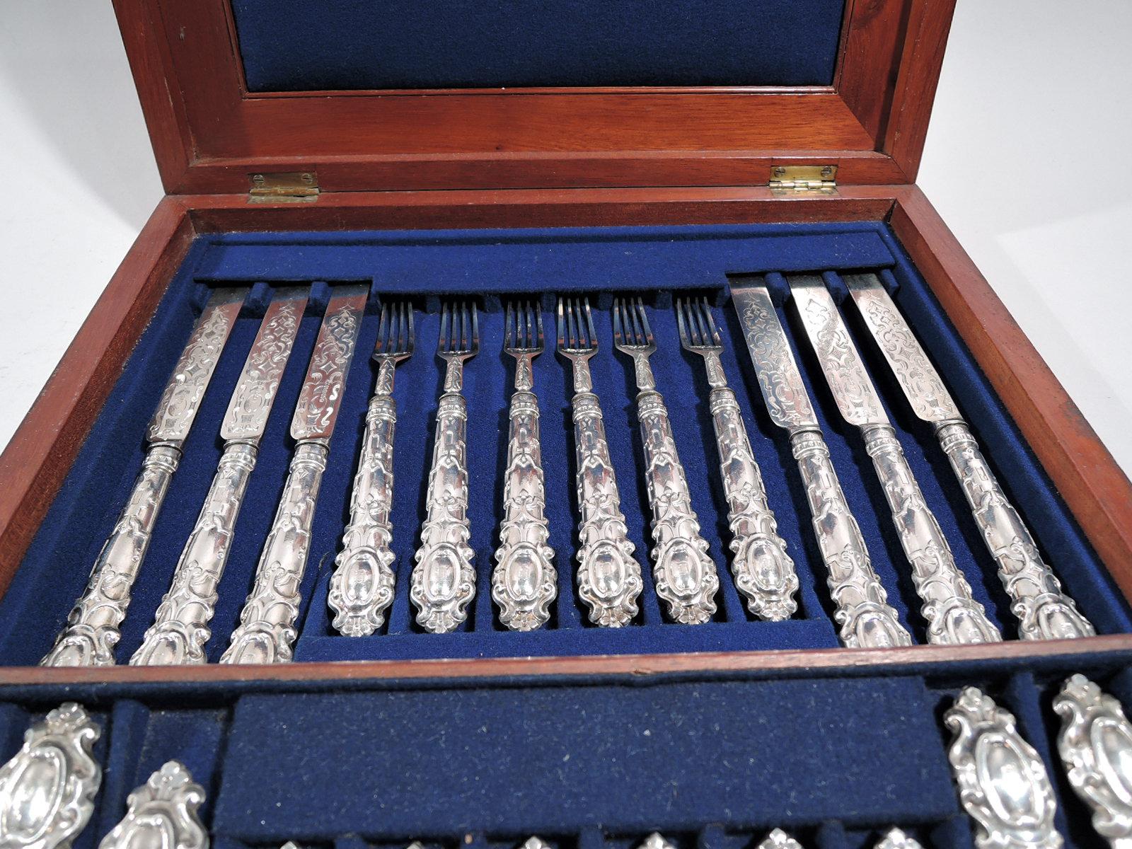 Victorian Jacobean Revival Sterling Silver Fruit Set for 12 In Excellent Condition In New York, NY