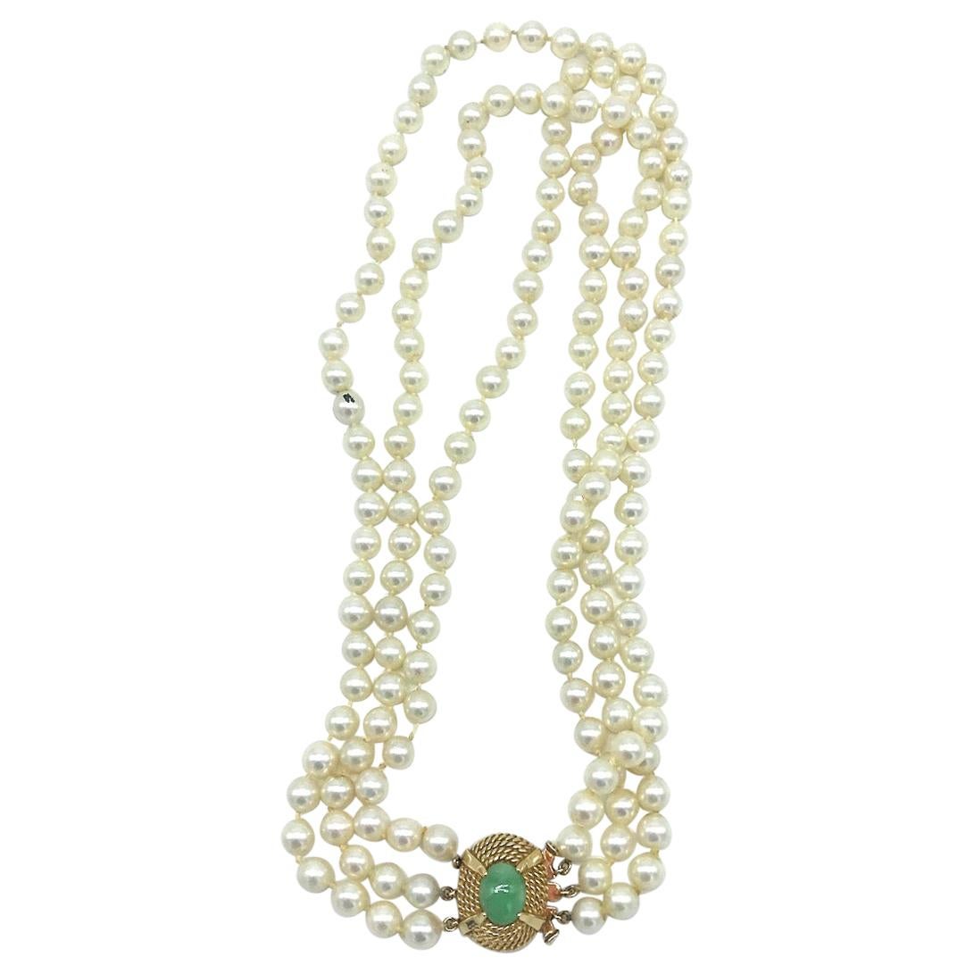 Victorian, Jade Clasp on 3-Strand Pearl, Necklace