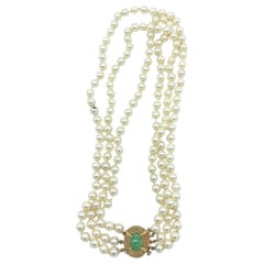 Antique Victorian, Jade Clasp on 3-Strand Pearl, Necklace