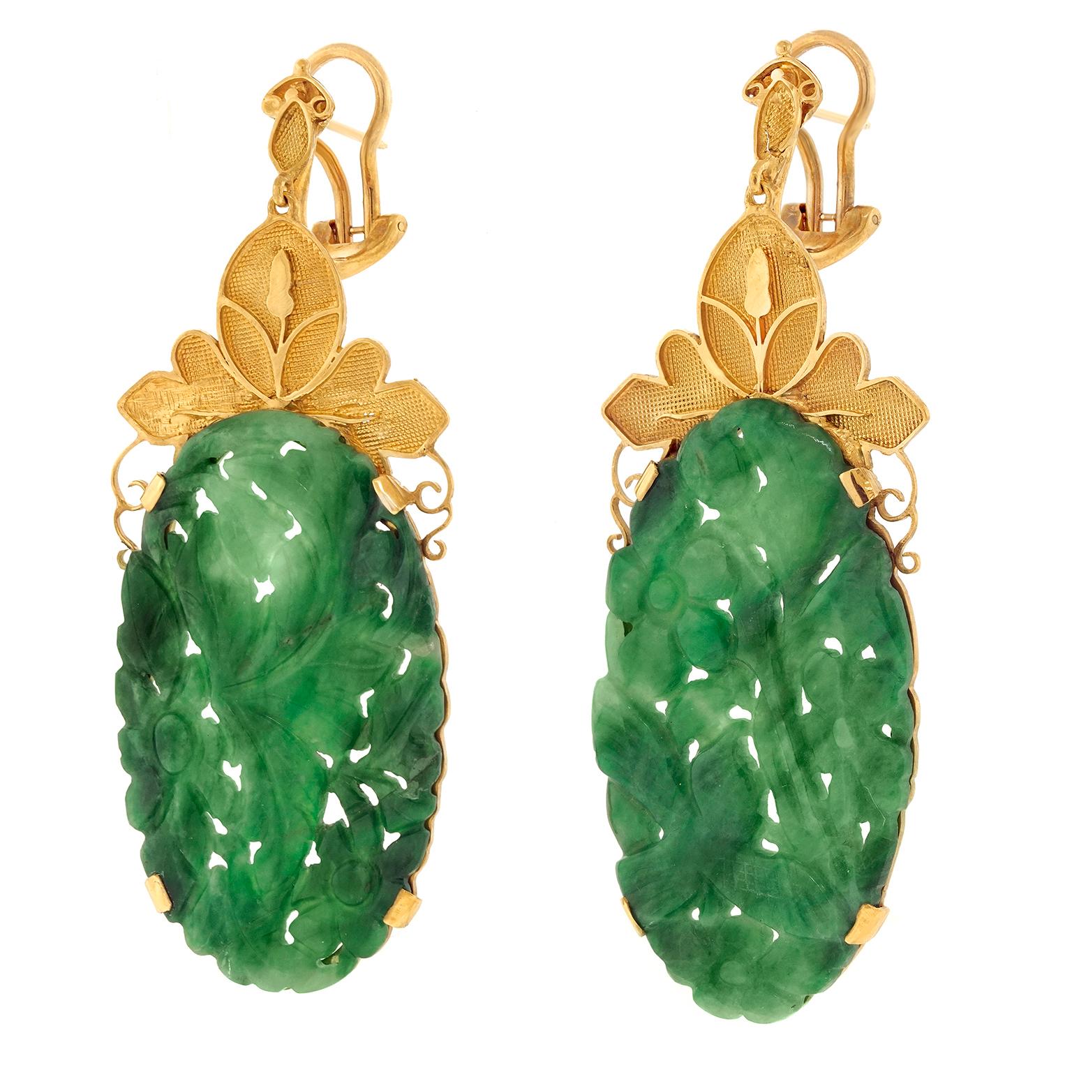 Cabochon Victorian Jade Earrings For Sale