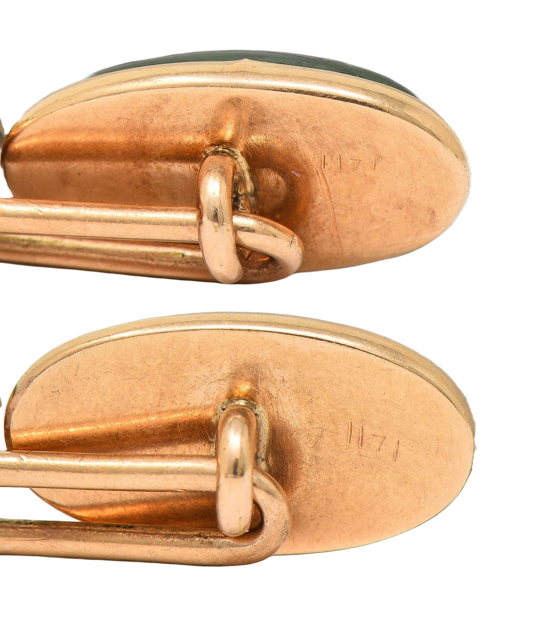 Gemelos antiguos victorianos de jadeíta y oro amarillo de 14 quilates en Excelente estado para la venta en Philadelphia, PA