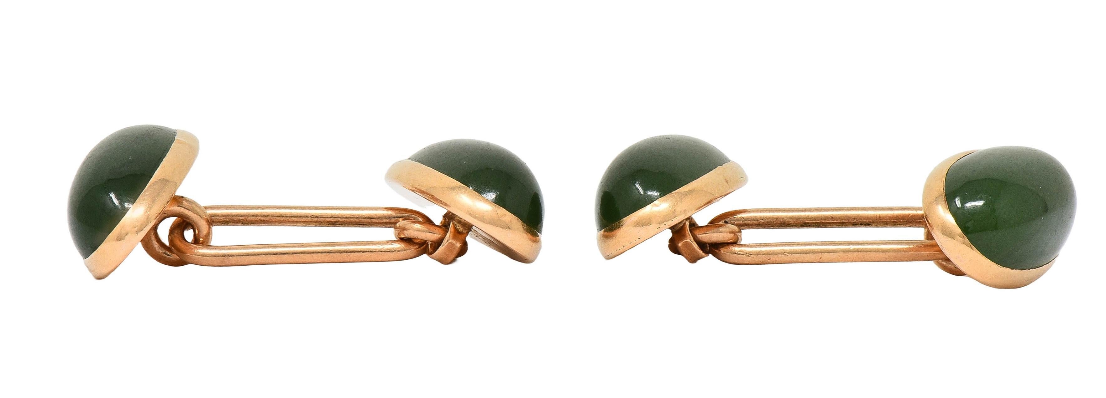 Femenino o masculino Gemelos antiguos victorianos de jadeíta y oro amarillo de 14 quilates en venta