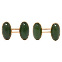 Boutons de manchette victoriens anciens en or jaune 14 carats et jadéite