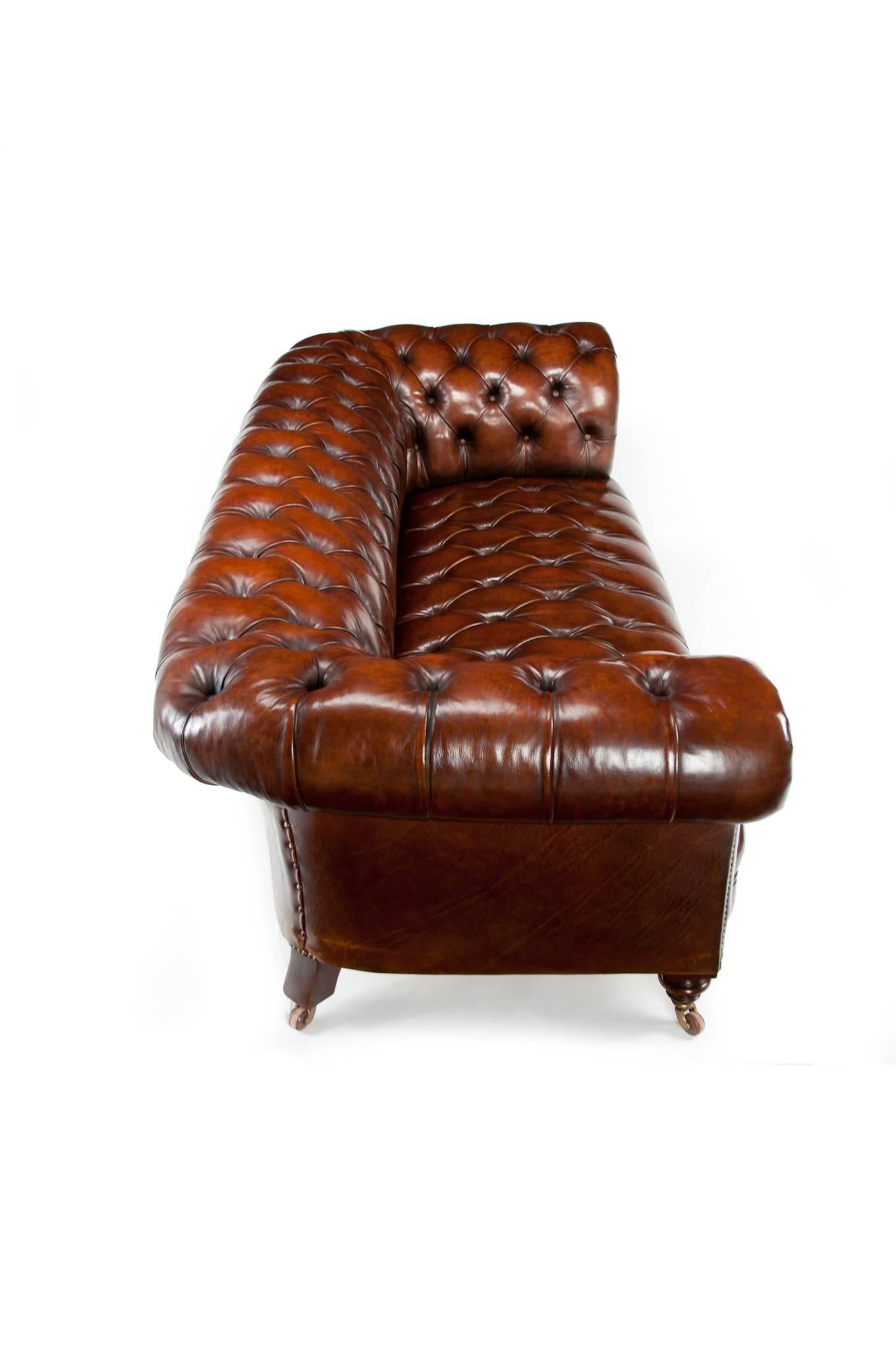 Victorian James Jas Shoolbred Leather Walnut Chesterfield Fully Stamped 8