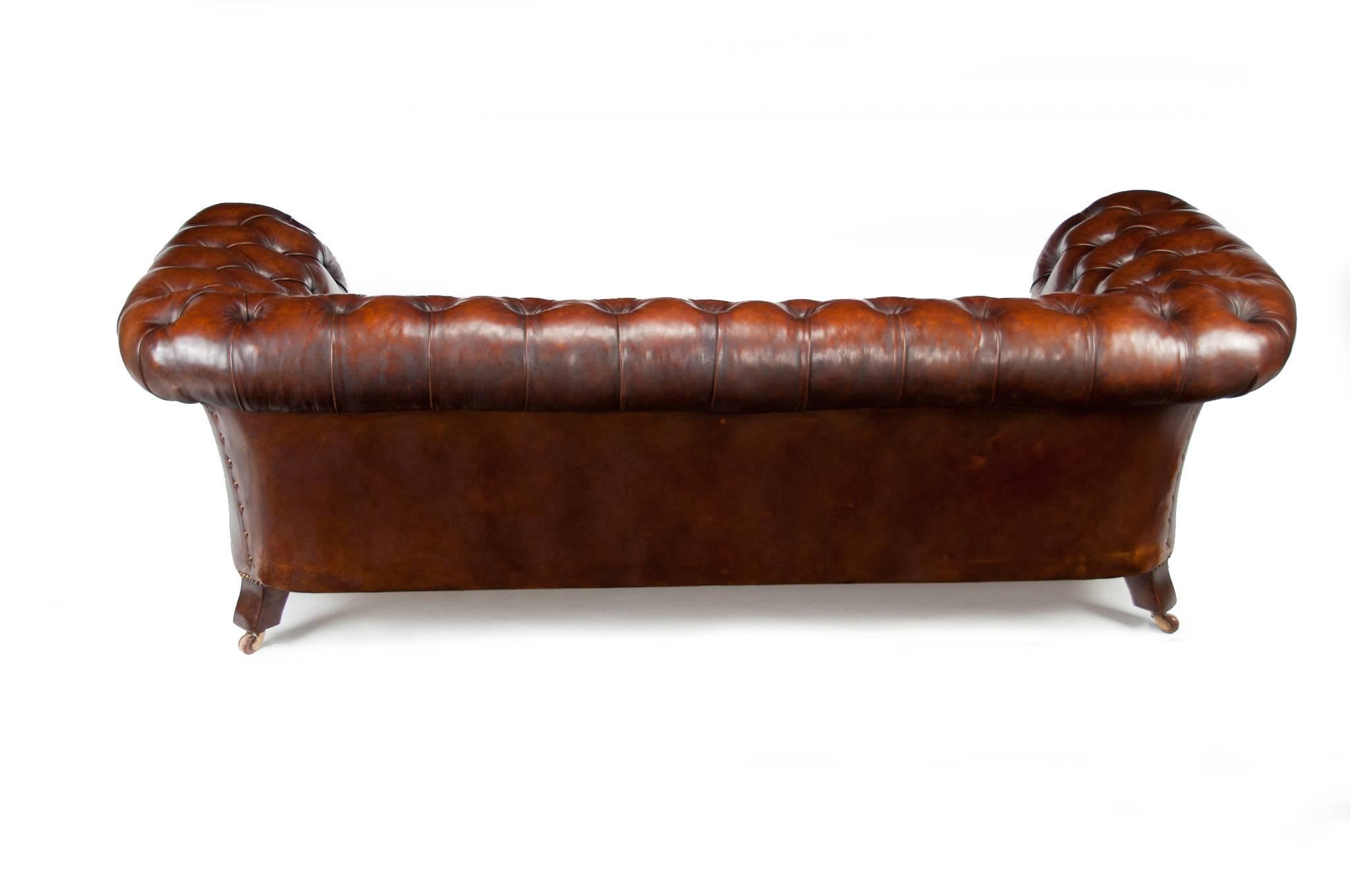 Victorian James Jas Shoolbred Leather Walnut Chesterfield Fully Stamped 9