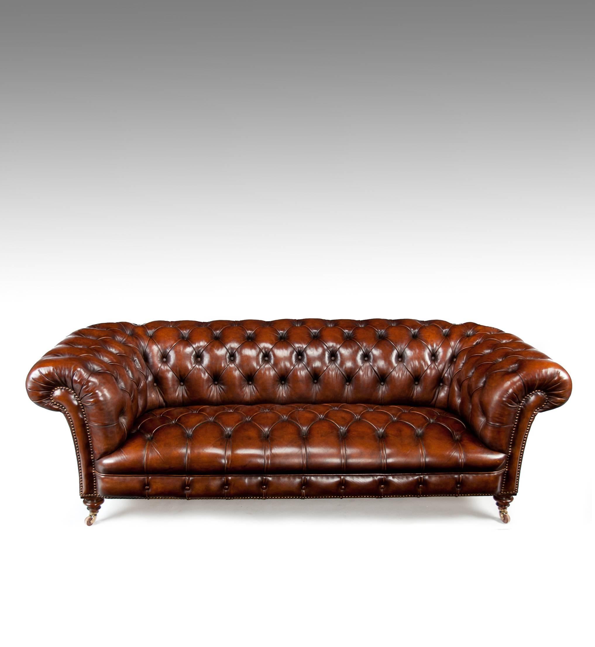 19th Century Victorian James Jas Shoolbred Leather Walnut Chesterfield Fully Stamped