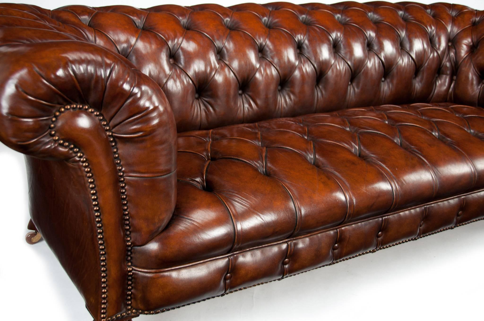 Victorian James Jas Shoolbred Leather Walnut Chesterfield Fully Stamped 2