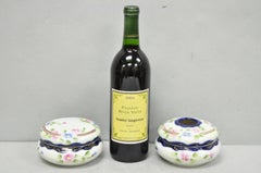 Victorian Japanese Hand Painted Porcelain Cobalt Blue Hair Receiver & Powder Jar