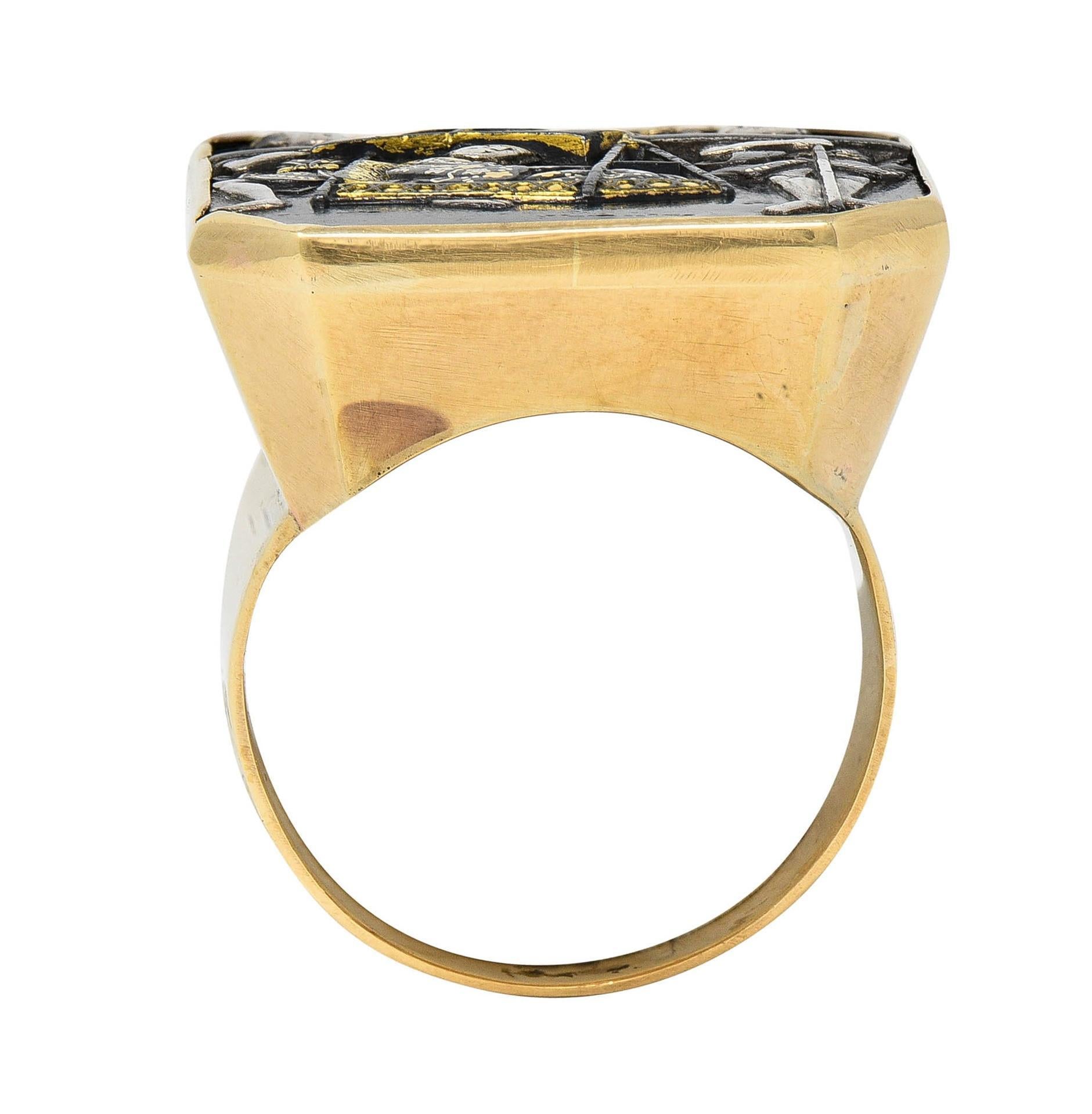 Victorian Japanese Shakudo 14 Karat Yellow Gold Travelers Antique Ring For Sale 6