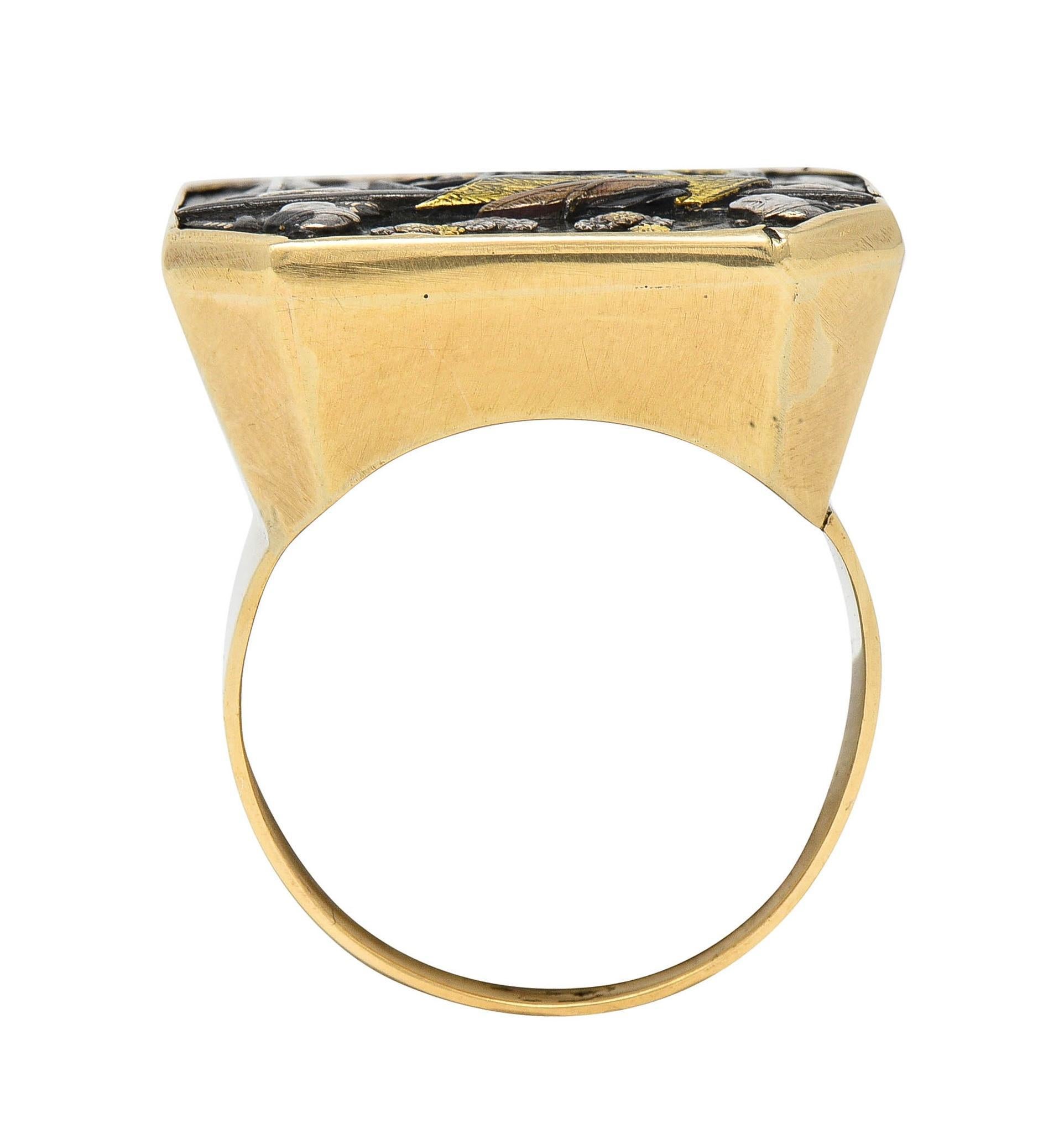Victorian Japanese Shakudo 14 Karat Yellow Gold Travelers Antique Ring For Sale 7