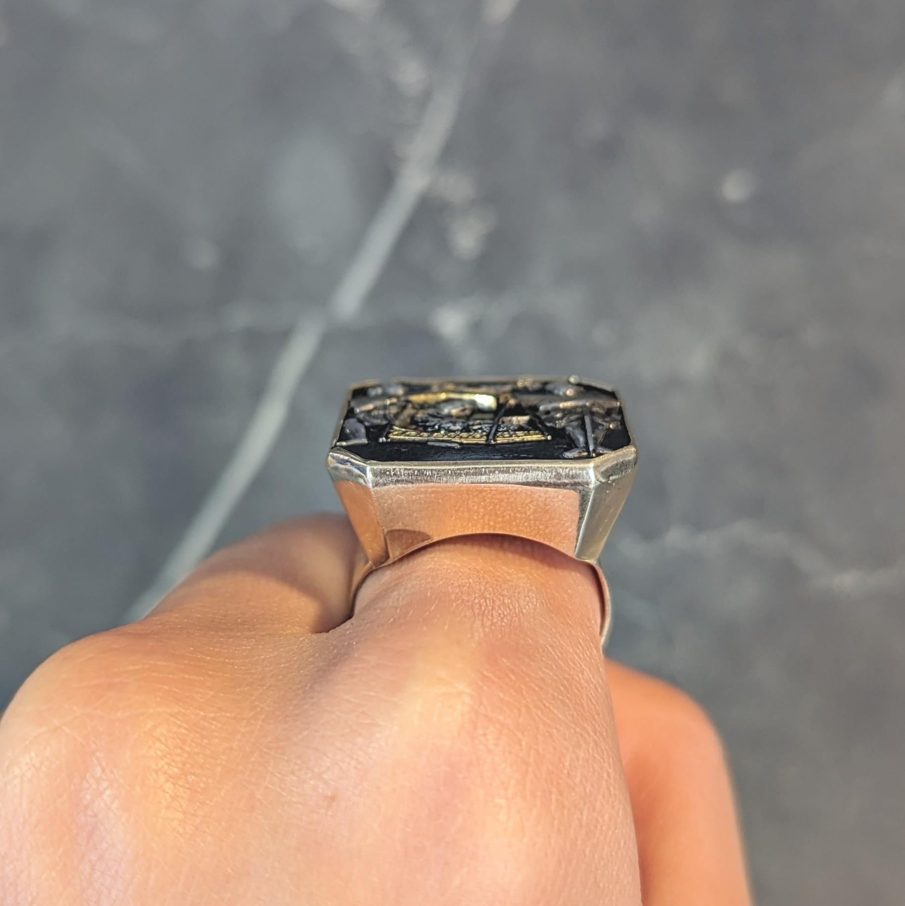 Victorian Japanese Shakudo 14 Karat Yellow Gold Travelers Antique Ring For Sale 9