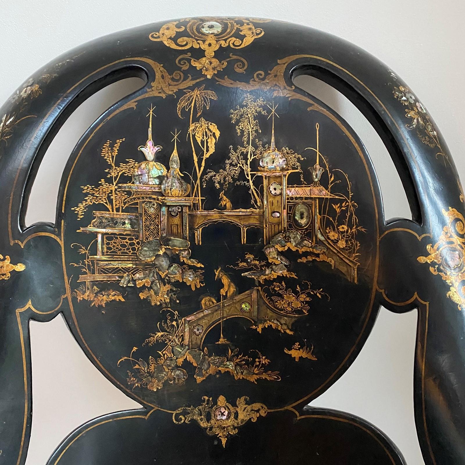 Victorian Japanned and Inlaid Papier Mâché Slipper Chair 1