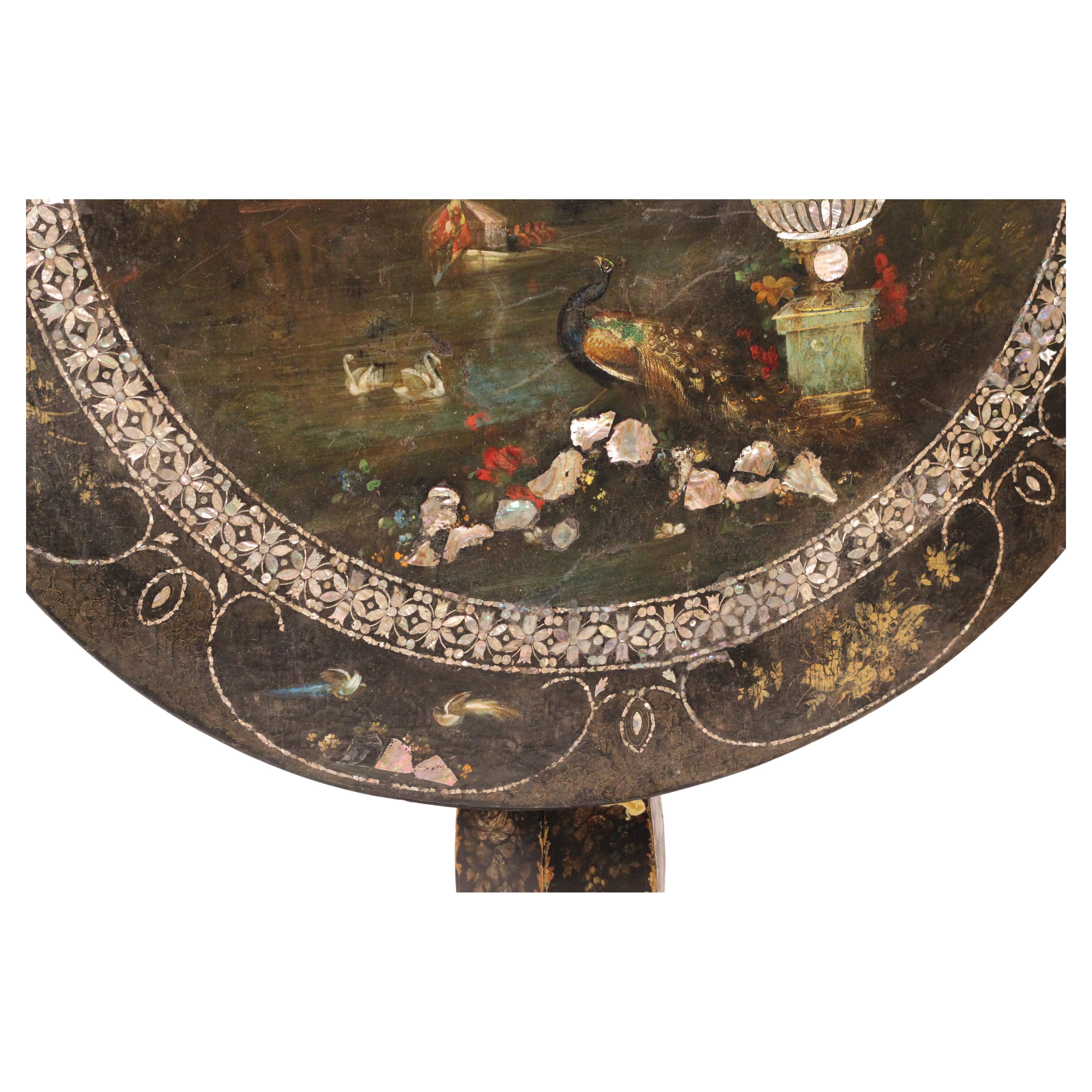 Mesa basculante victoriana de papel maché con incrustaciones de nácar, c.1850 pintada a mano Inglés en venta