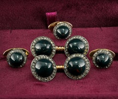 Victorian Jasper Rose Cut Diamond 18 KT Cufflinks Tuxedo Set