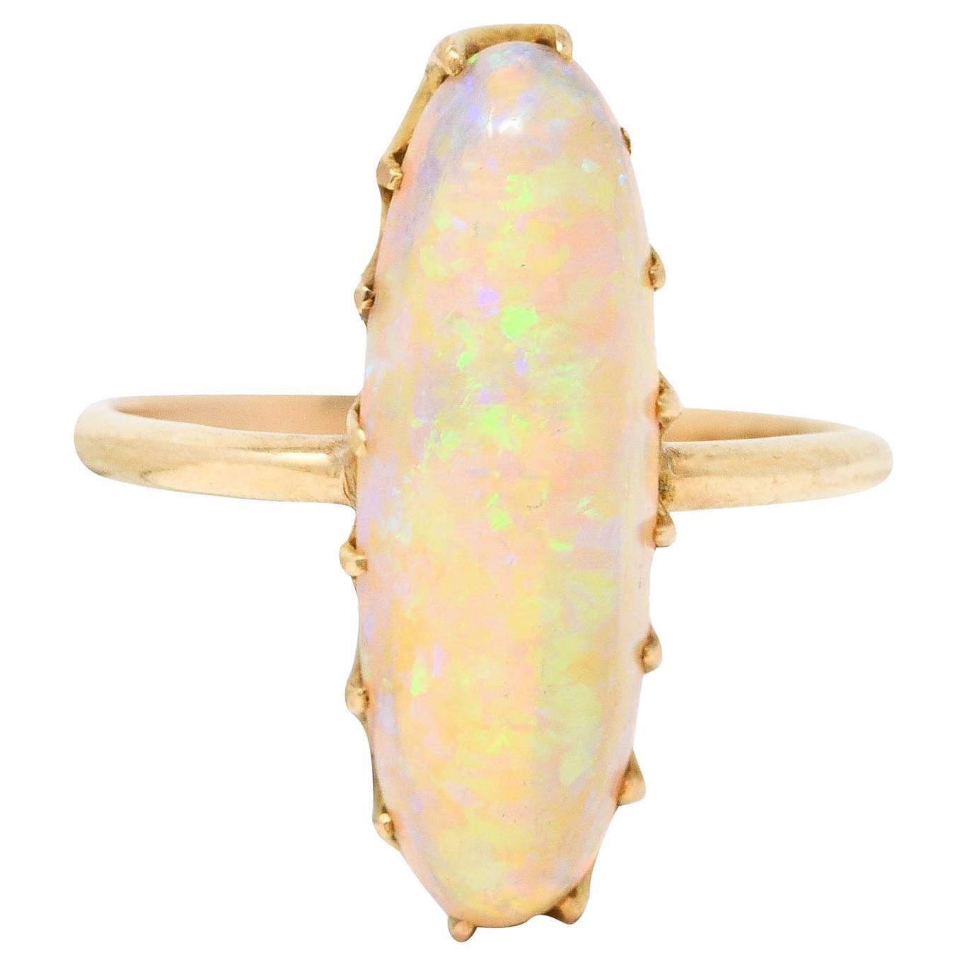 Victorian Jelly Opal 14 Karat Yellow Gold Elongated Antique Gemstone Ring