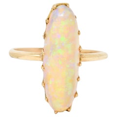 Victorian Jelly Opal 14 Karat Yellow Gold Elongated Antique Gemstone Ring