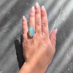 Victorian Jelly Opal Diamond 14 Karat Yellow Gold Antique Halo Cocktail Ring